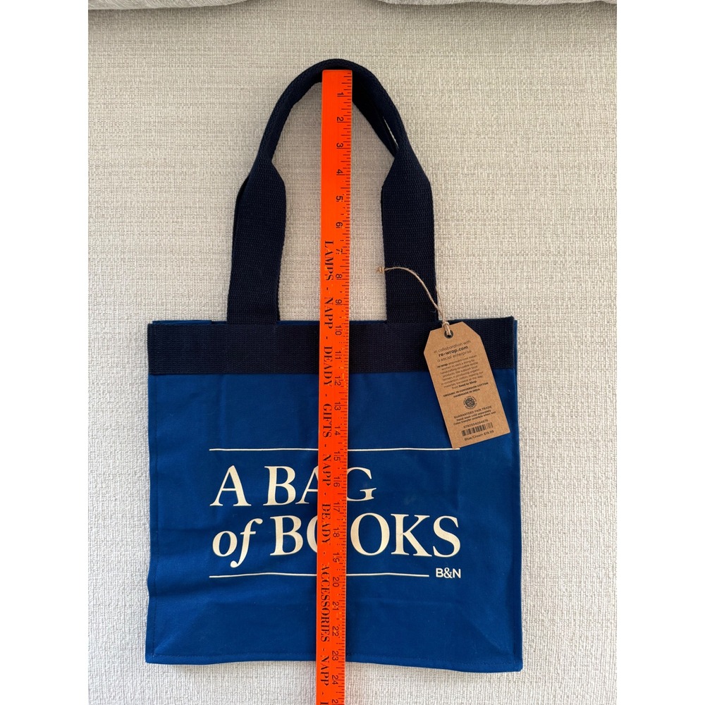 NWT Barns & Noble A BAG of BOOKS Canvas Tote Bag Book Bag Blue With Handles - Picture 9 of 13